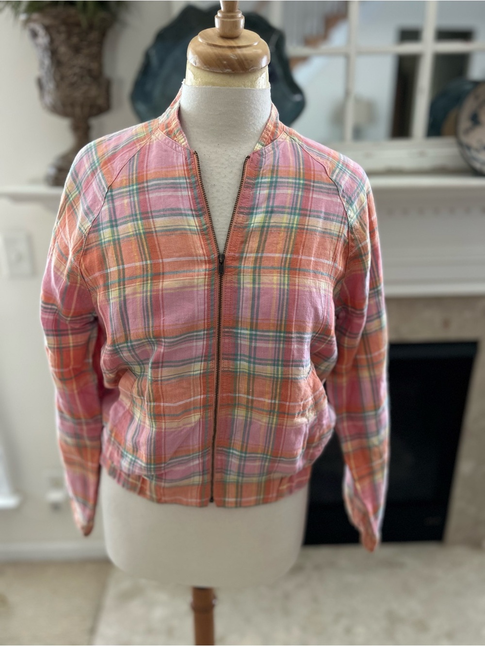 Orvis Oversized Madras Plaid Harrington Bomber Jacket